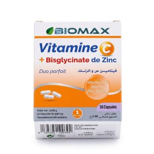 BIOMAX Vitamine C 250mg + Bisglycinate de Zinc 20mg - 30 Capsules