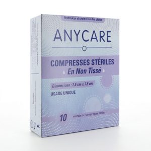 Compresses en non tissé stérile 7.5x7.5cm Boite de 10 Anycare