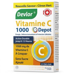 Devlor Vitamine C 1000 Depot (Nouvelle Saveur : Citron Vert) - 20 Comprimés à Croquer