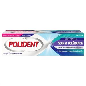 POLIDENT SOINS & TOLÉRANCE Neutre - Crème Adhésive Fixation Forte Prothèse Dentaire 0 % Colorant - 44g